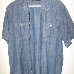 Faded Glory Denim Short Sleeve Button Front Shirt Men's Size Large Blue